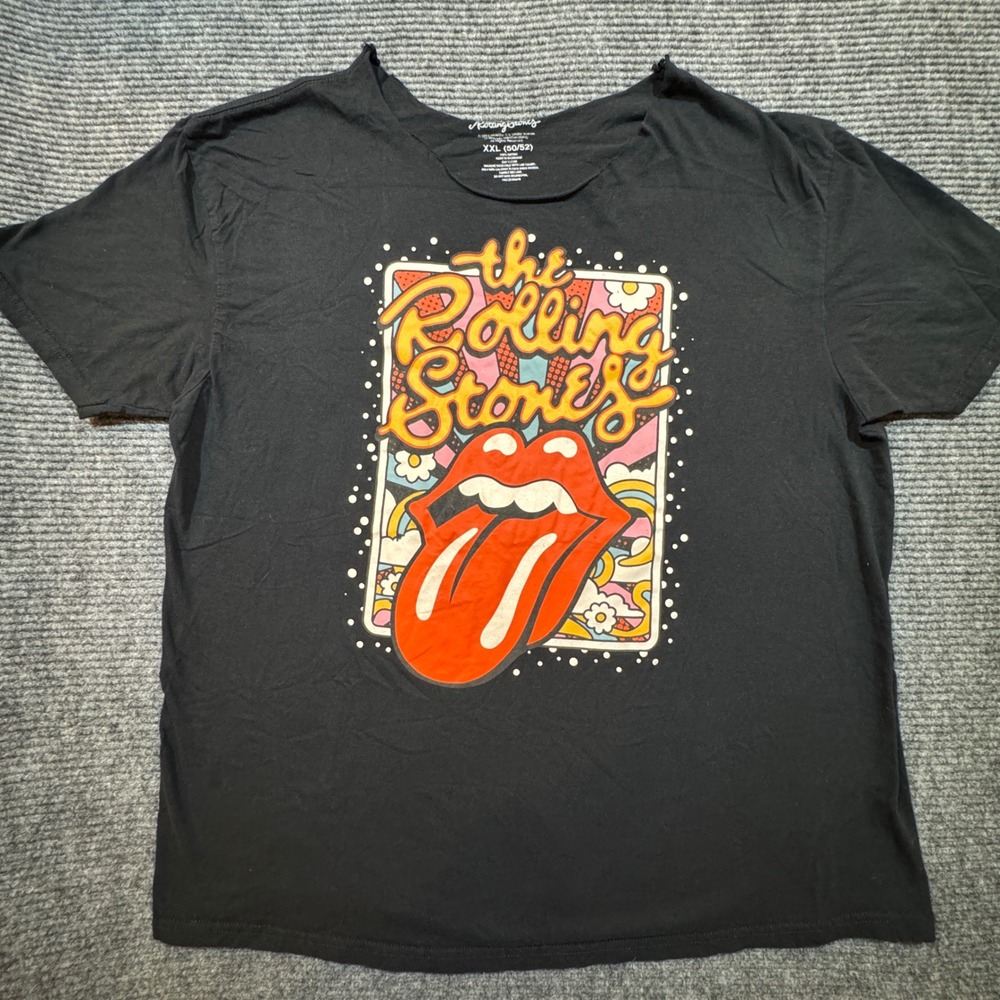 Rolling Stones Graphic T-Shirt XXL Black Custom Raw Neckline